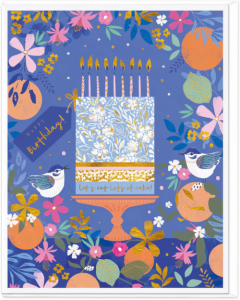 Birthday Cake and Bluebirds Birthday Card